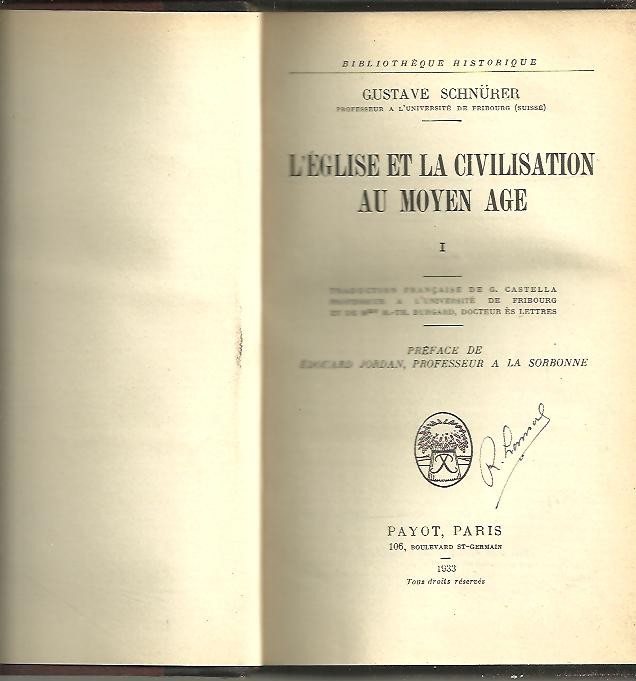 L'EGLISE ET LA CIVILISATION AU MOYEN AGE.