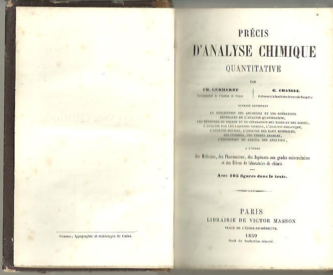 PRECIS D'ANALYSE CHIMIQUE QUANTITATIVE.