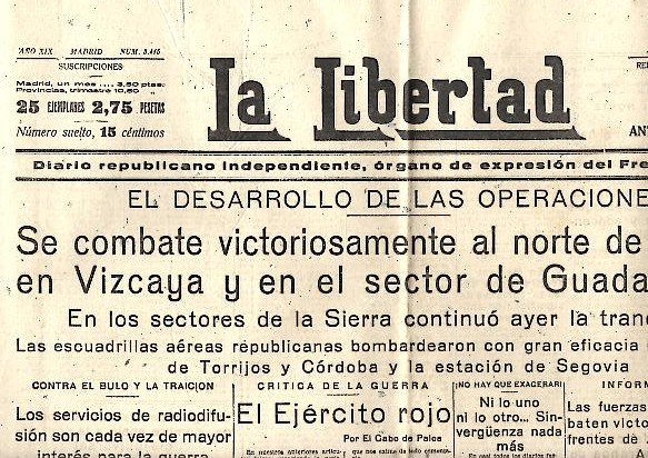 LA LIBERTAD. DIARIO REPUBLICANO INDEPENDIENTE, ORGANO DE EXPRESION DEL FRENTE POPULAR. A�O XIX. N. 5415. 29-JULIO-1937.