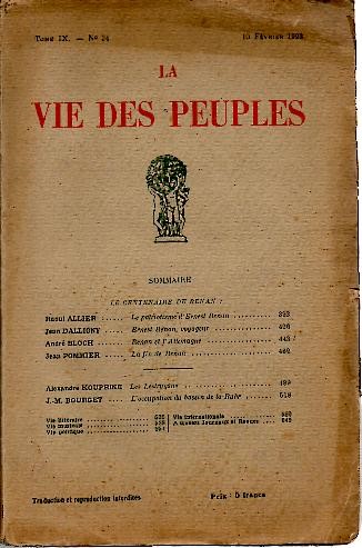 LA VIE DES PEUPLES. REVUE DE LA PENSEE ET DE L'ACTIVITE FRAN�AISES ET ETRANGERES. NUM. 34. 10-FEVRIER-1923.